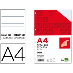 RECAMBIO LIDERPAPEL A4 100 HOJAS 100G/M2 HORIZONTAL CON DDOBLE MARGEN 4 TALADROS